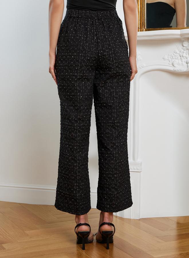 Styli Women Black Jacquard Wide Leg Trousers - Image 3